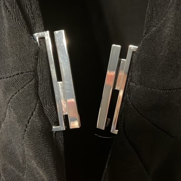 Chico's | Long Black Slinky Cardigan with Silver Clasp at Waist - Picture 15 of 16